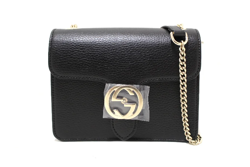 Gucci handbags for women with a metal - framed claspAuthentic NEW Gucci Small Dollar Black Calfskin Interlocking G Shoulder Bag