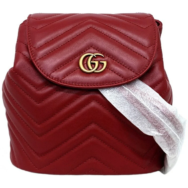 Gucci Marmont bags for women with a contrast - colored interiorGucci Backpack Red Gold Marmont 528129 Flap Leather GUCCI GG Quilting Chain Women's Double G