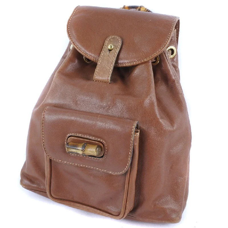 Ladies Gucci handbags with a detachable coin purse insideGUCCI Backpack 003.1705.0030 Calfskin Brown Bamboo Women Used