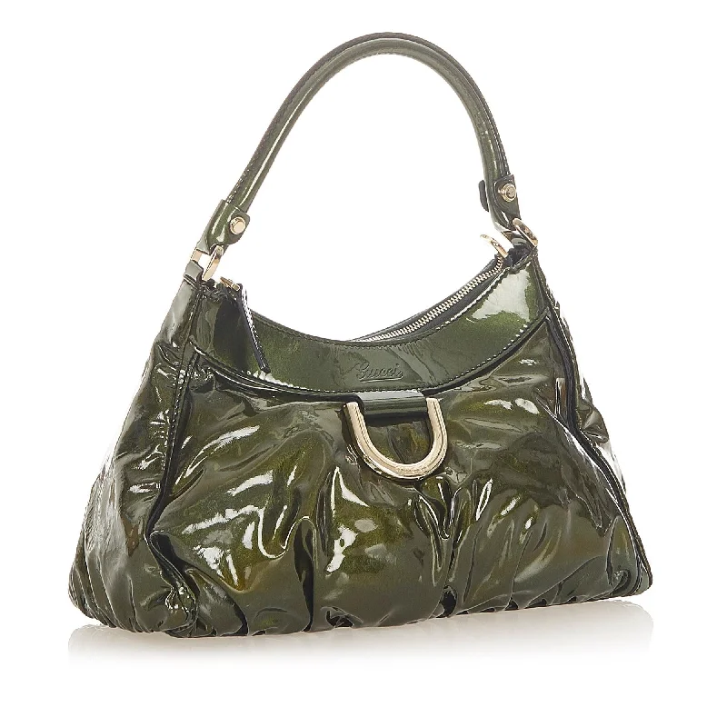 Ladies Gucci handbags with a detachable coin purse insideGucci Abbey D-Ring Patent Leather Shoulder Bag (SHG-19497)