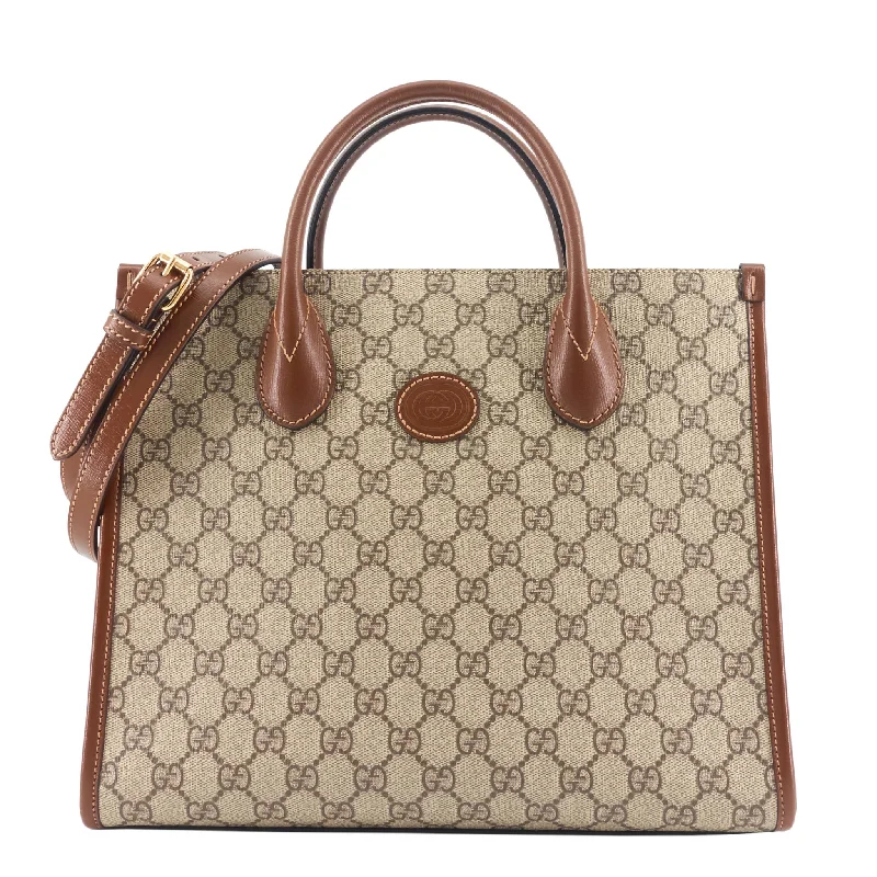 Women Gucci bags with a front - zip pocket for small itemsGG Small Supreme Monogram Canvas Tote Bag