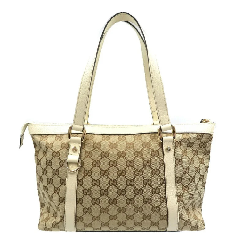 Women Gucci backpacks with a luxurious leather finishGucci Abbey Line 141470 GG Canvas Leather Beige Tote Bag