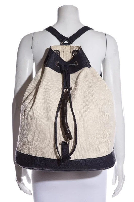 Ladies Gucci Dionysus bags with a star - shaped charmGucci Canvas & Navy Bamboo Detail Bucket Backpack