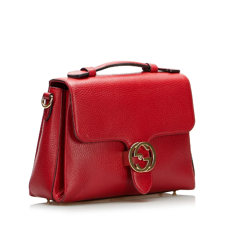 Women Gucci bags with a chain - link trim and a leather bodyGucci Dollar Calf Interlocking G Satchel (HXo6Cm)