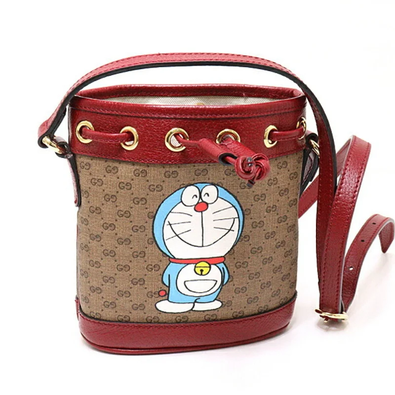 Women Gucci bags with a detachable mirror insideGucci ?? DORAEMON Doraemon Mini GG Supreme Bucket Bag Women's Shoulder 647801 Beige Red