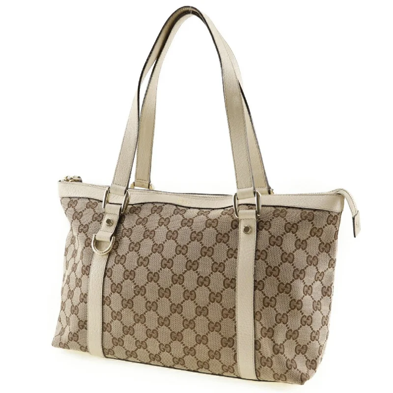 Women Gucci Sylvie bags with a monogram - embossed leatherGUCCI Abbey Line Tote Bag 141470 GG Canvas x Leather Made in Italy Beige Shoulder Zipper line Ladies