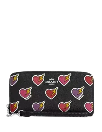 Coach backpacks with a multi - pocket organization for functionalityCoach Long Zip Around Wallet With Heart Bolt Print