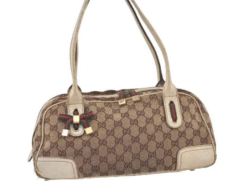 Gucci Marmont bags for women with gold - toned hardwareAuth GUCCI Web Sherry Line Princy Shoulder Bag GG Canvas Leather Brown 6926K