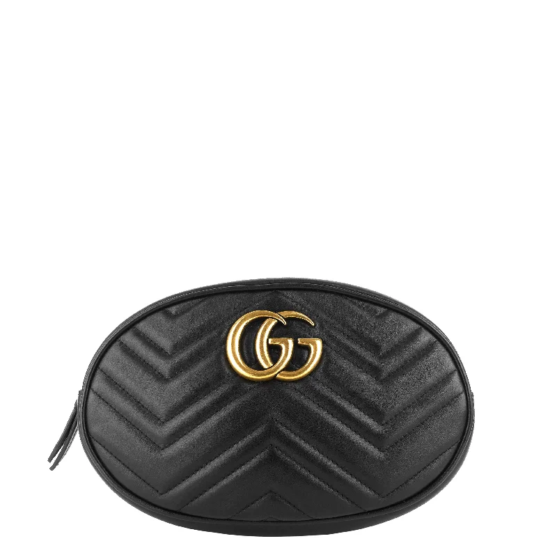 Women Gucci bags with a chain - link trim and a leather bodyGG Marmont Calfskin Leather Belt Bag