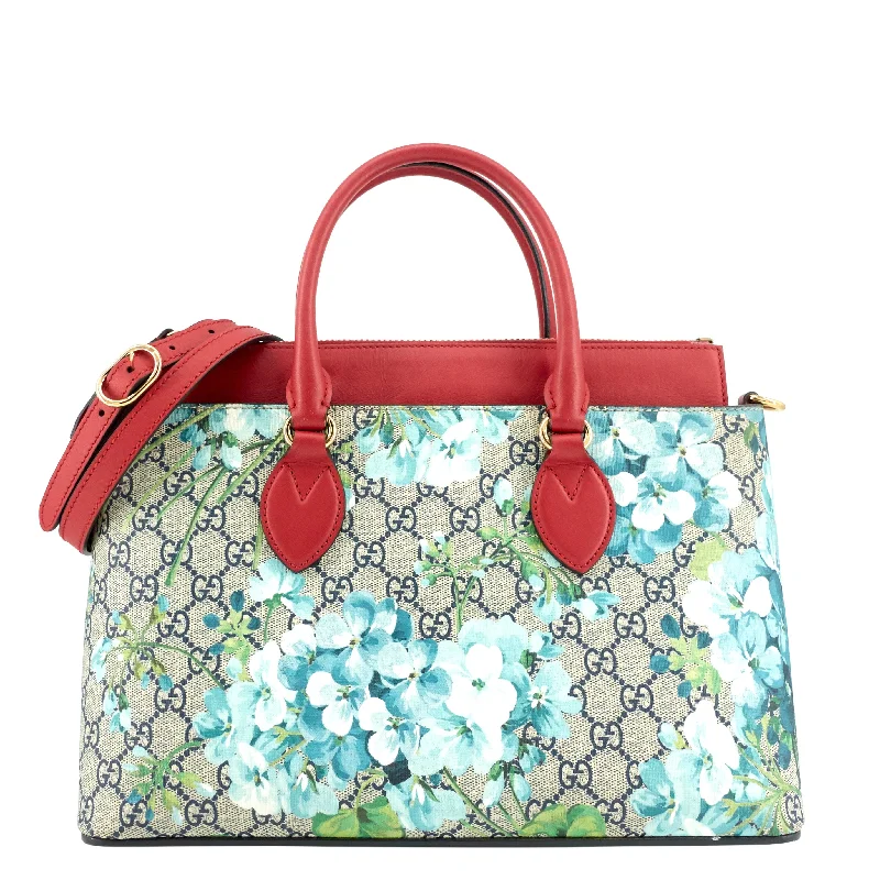 Gucci tote bags for women with a double - handle designSmall GG Supreme Canvas Blooms Linea Satchel Bag