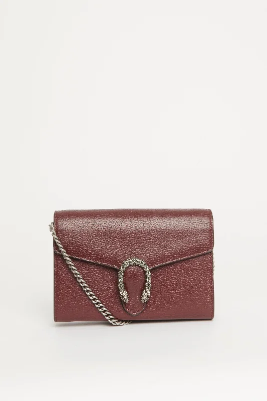 Ladies Gucci Dionysus bags with a chain - link shoulder strapBordeaux Calfskin Crystal Preonwed Mini Dionysus