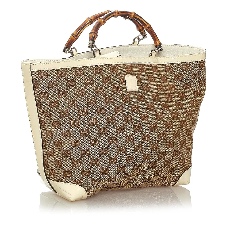 Gucci handbags for women with a patent - leather finishGucci Bamboo GG Canvas Handbag (27277)