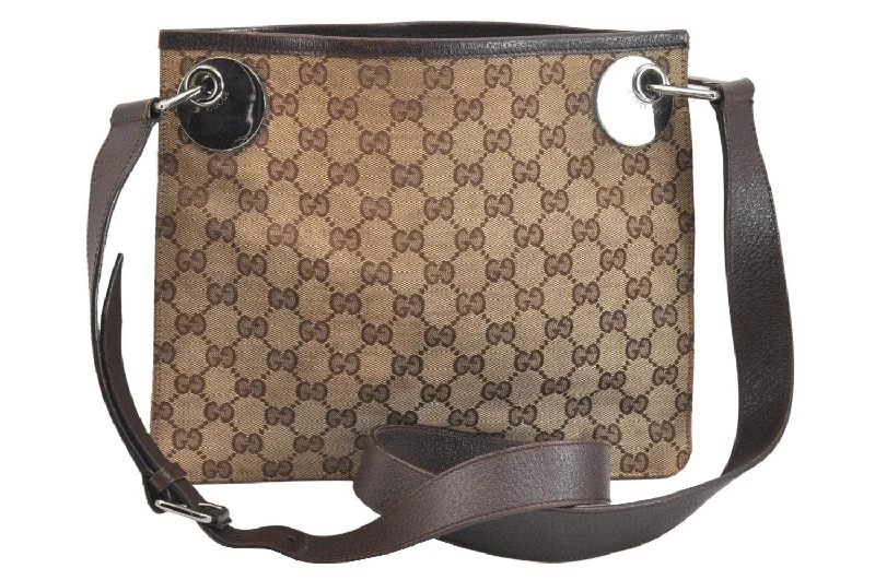 Ladies Gucci shoulder bags with a single - handle designAuthentic GUCCI Eclipse Shoulder Cross Bag GG Canvas Leather 120841 Brown 6919K