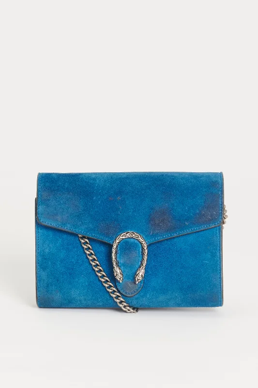 Women Gucci bags with a zippered interior pocketBlue Suede Mini Dionysus Wallet on Chain Preowned Bag