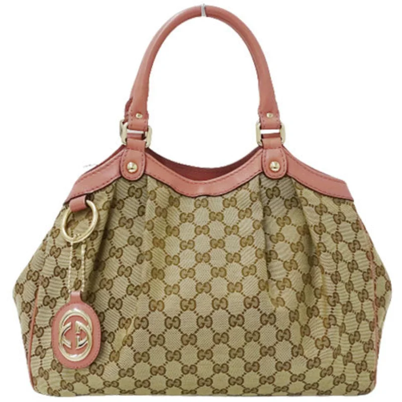 Gucci Marmont bags for women with a contrast - colored interiorGucci Bag Ladies Tote HandBag GG Canvas Suki 211944 Beige Brown Pink