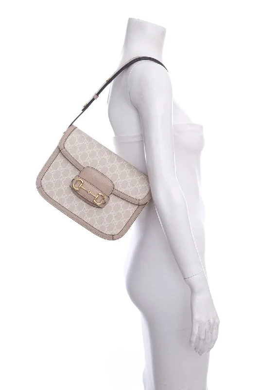 Ladies Gucci shoulder bags with a single - handle designGucci GG Supreme Monogram Horsebit 1955 Cream & Beige Handbag