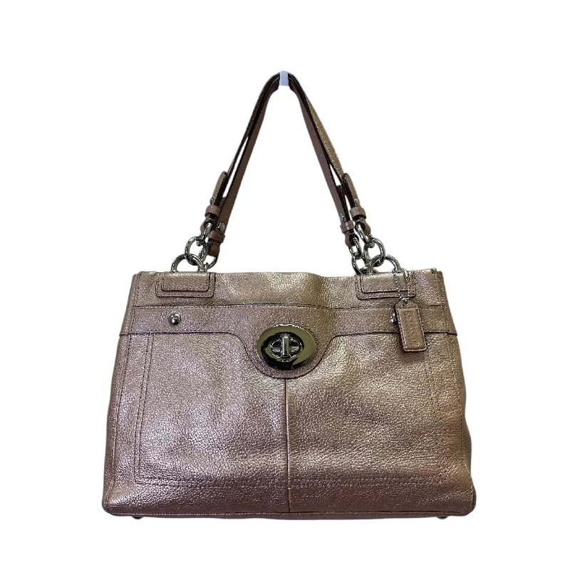 Coach Borough bags with a structured silhouette and a magnetic - snap closureHandbag Designer By Coach In Bronze, Size:Large