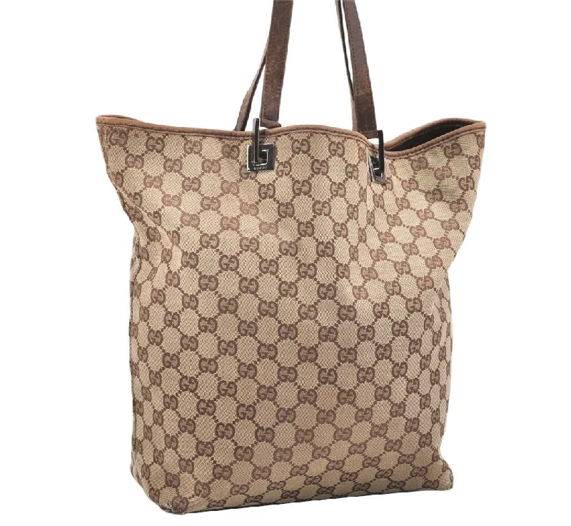 Women Gucci tote bags in GG Supreme canvas for a branded feelAuthentic GUCCI Vintage Shoulder Tote Bag GG Canvas Leather 31243 Brown 6927K