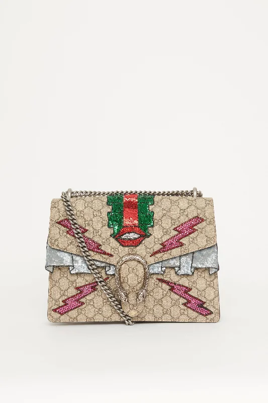 Gucci Marmont bags for women with a contrast - colored interior2016 Runway Embroidered GG Supreme Preowned Dionysus Bag