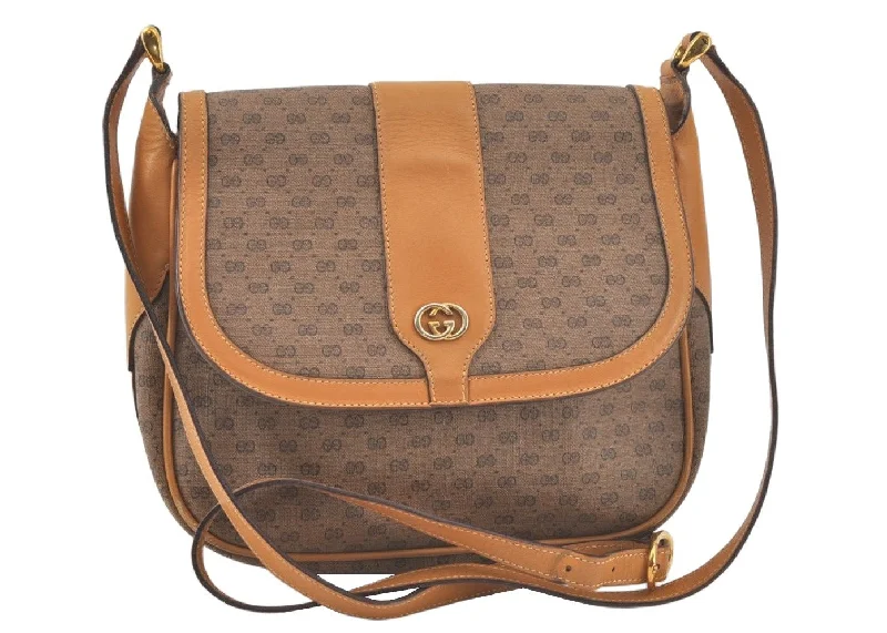 Women Gucci bags with a detachable mobile phone holderAuthentic GUCCI Micro GG PVC Leather Shoulder Cross Body Bag Brown Junk 6892K