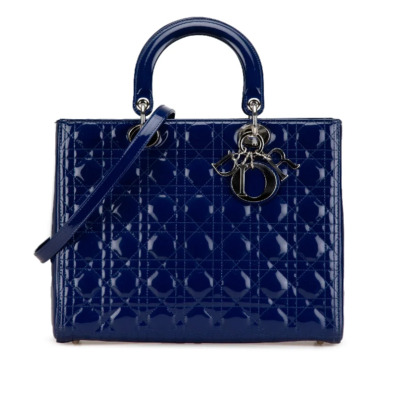 Blue Dior Large Patent Cannage Lady Dior Satchel