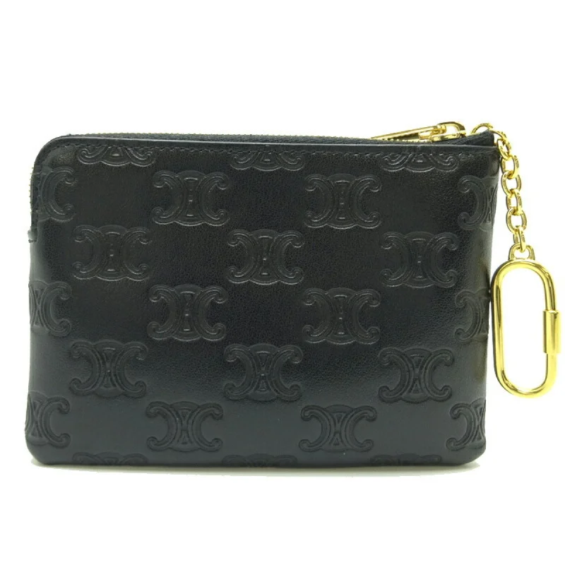 Celine Key & Card Coin Purse Women's Men's Case 10C663 Leather Black