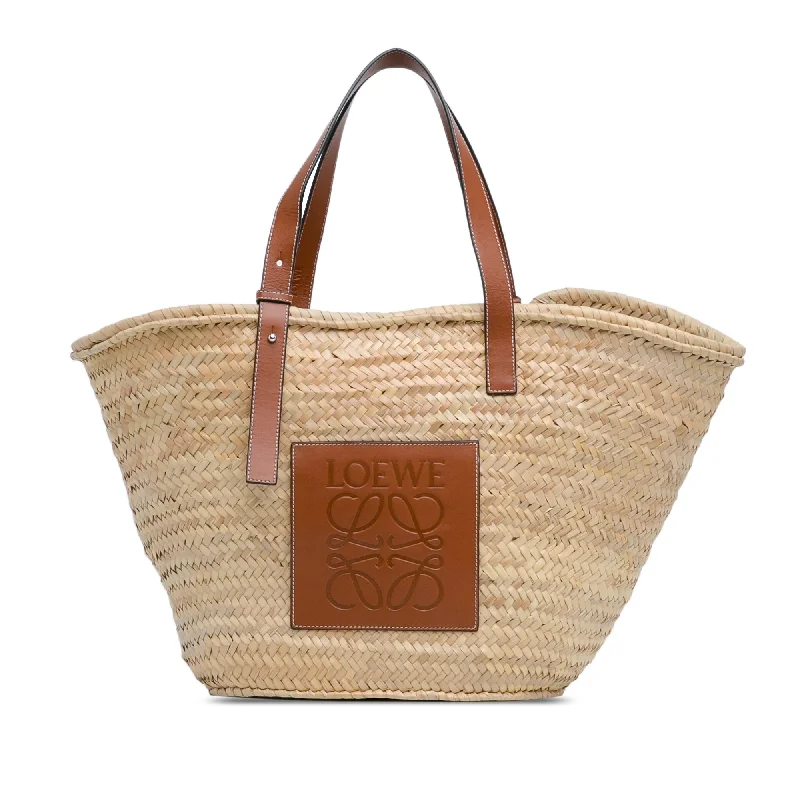 Tan LOEWE Large Palm Leaf and Calfskin Basket Tote