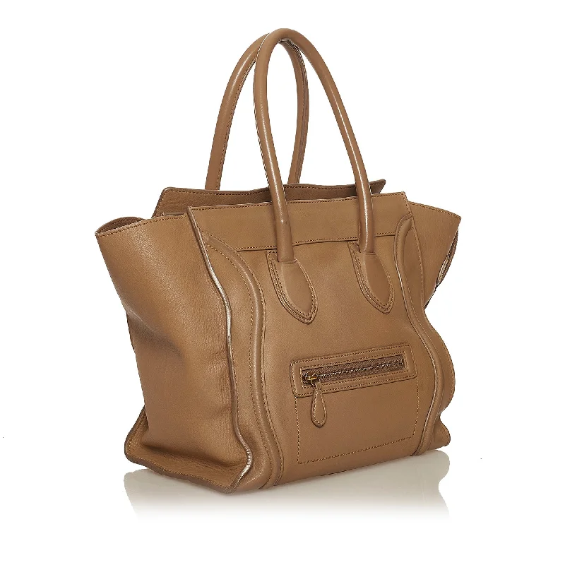 Tan Celine Micro Luggage Tote Leather Handbag