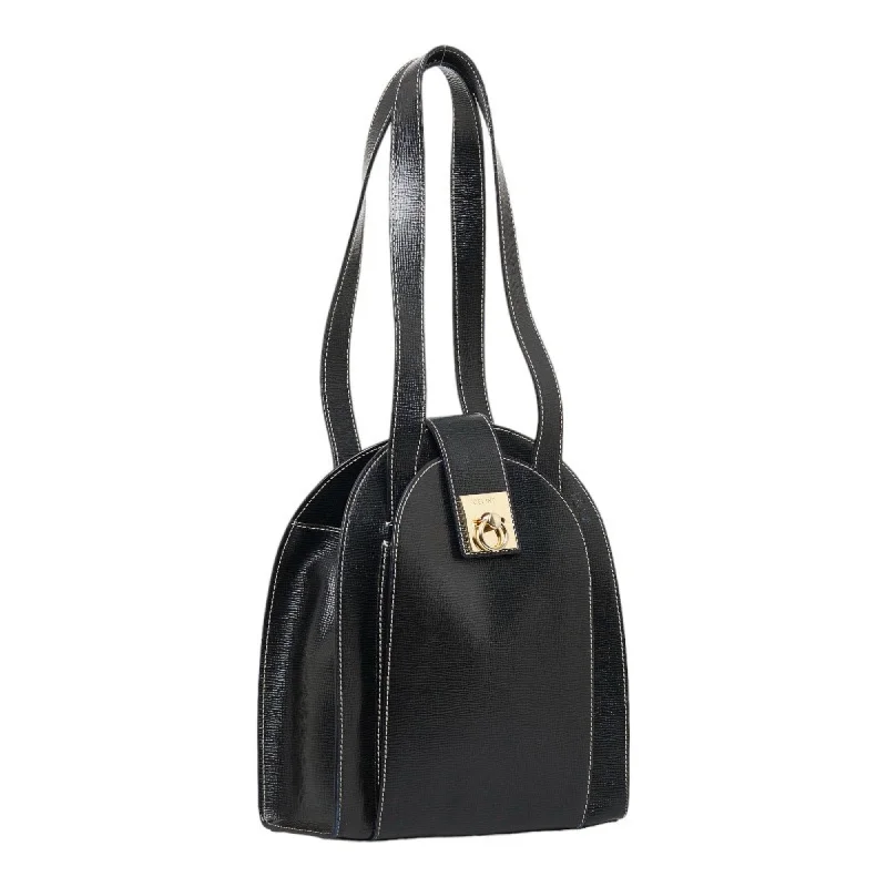 Celine tote bag shoulder black leather ladies