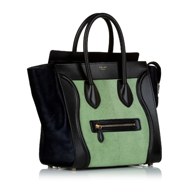 Green Celine Mini Luggage Bicolor Pony Hair Tote Bag