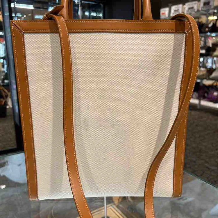 Celine Vertical Cabas Tote, Canvas with Leather, Small