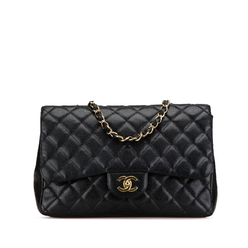 Black Chanel Jumbo Classic Caviar Single Flap Shoulder Bag