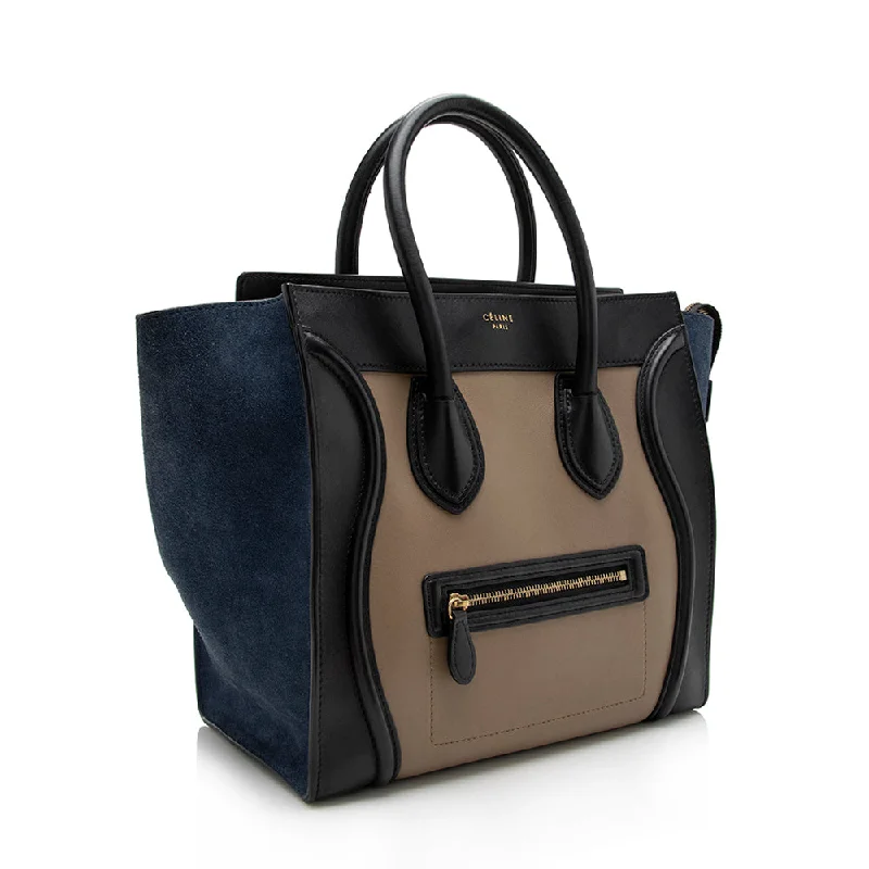 Celine Tricolor Leather Canvas Mini Luggage Tote (SHF-17162)