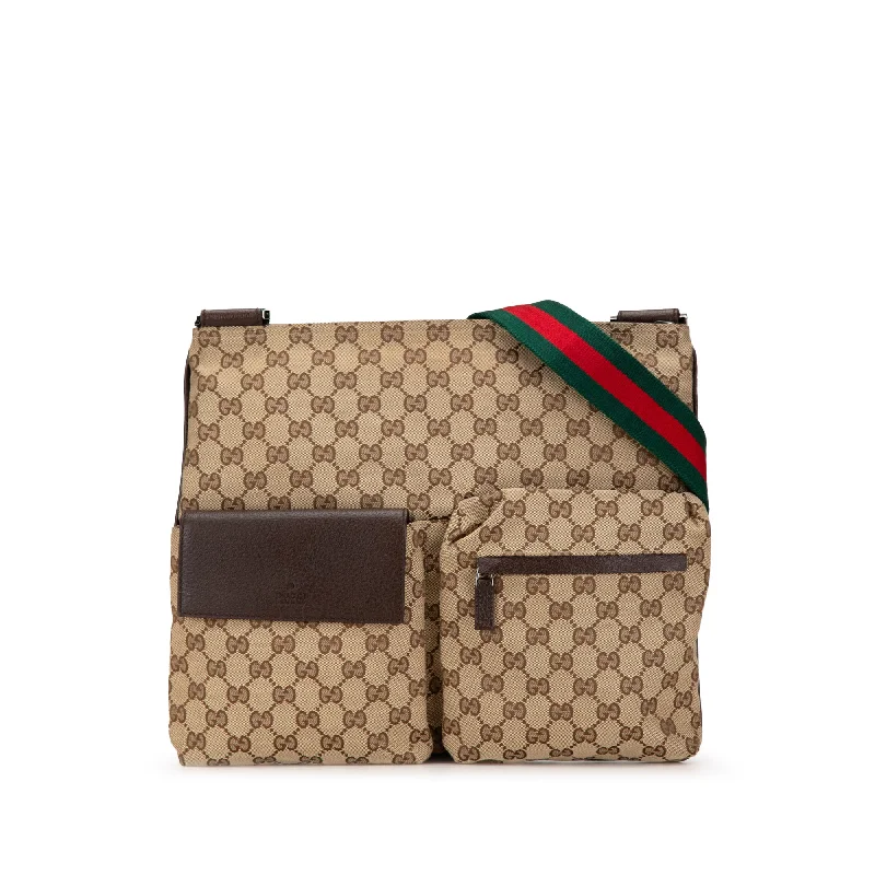 Brown Gucci Medium GG Canvas Double Pocket Messenger Bag