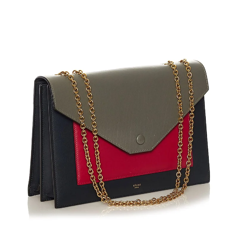 Celine Tricolor Pocket Envelope Leather Shoulder Bag (SHG-vdfVYD)