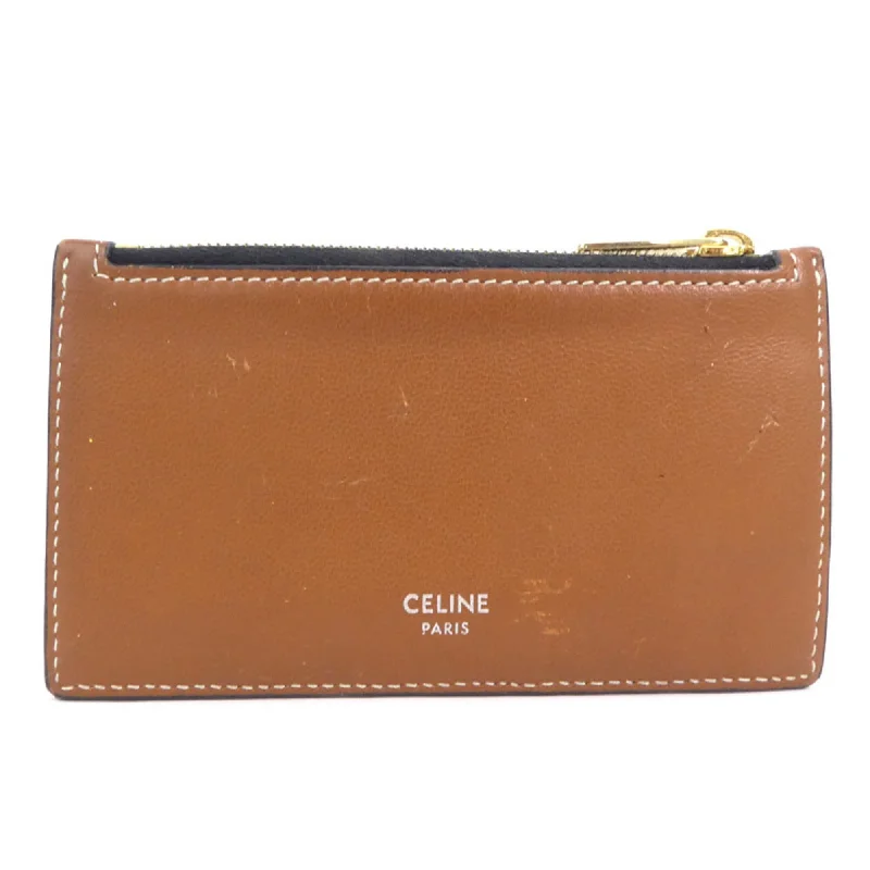 Celine coin case triomphe leather brown series gold unisex