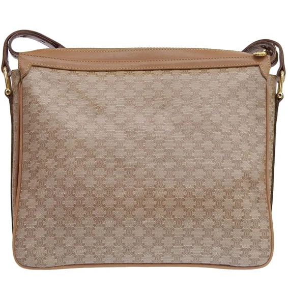 Celine Macadam Pattern Logo Plate Shoulder Bag Beige/Brown