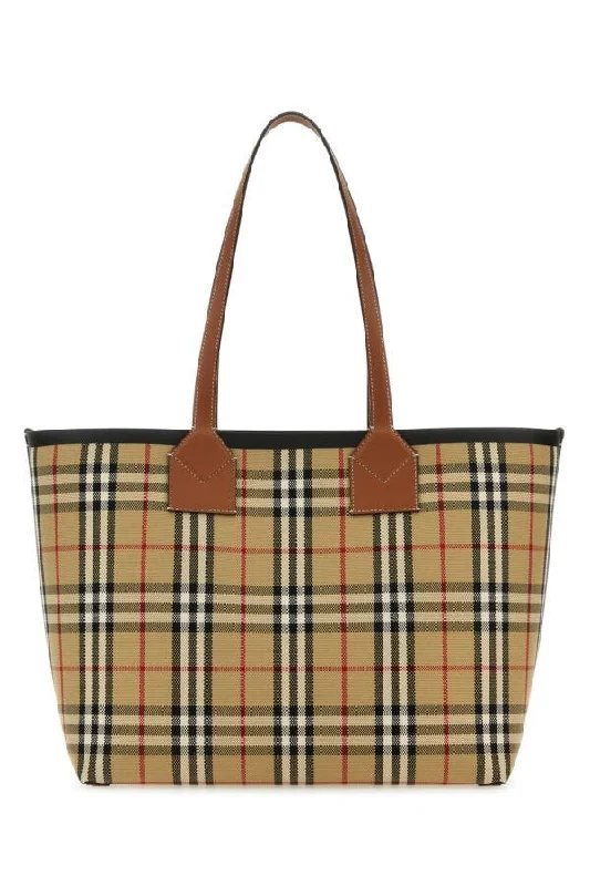 Two - Tone Burberry Bags for a Modern AestheticBurberry Woman Embroidered Canvas Medium London Shopping Bag