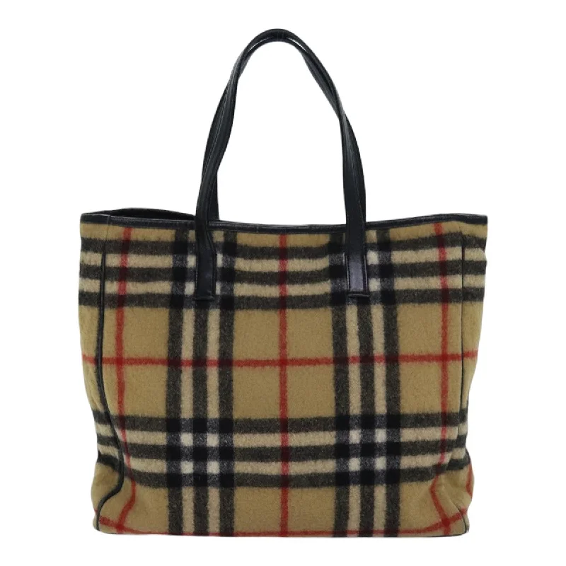 Travel - Approved Burberry Carry - on BagsBURBERRY Nova Check Blue Label Shoulder Bag Wool Beige Silver  85897