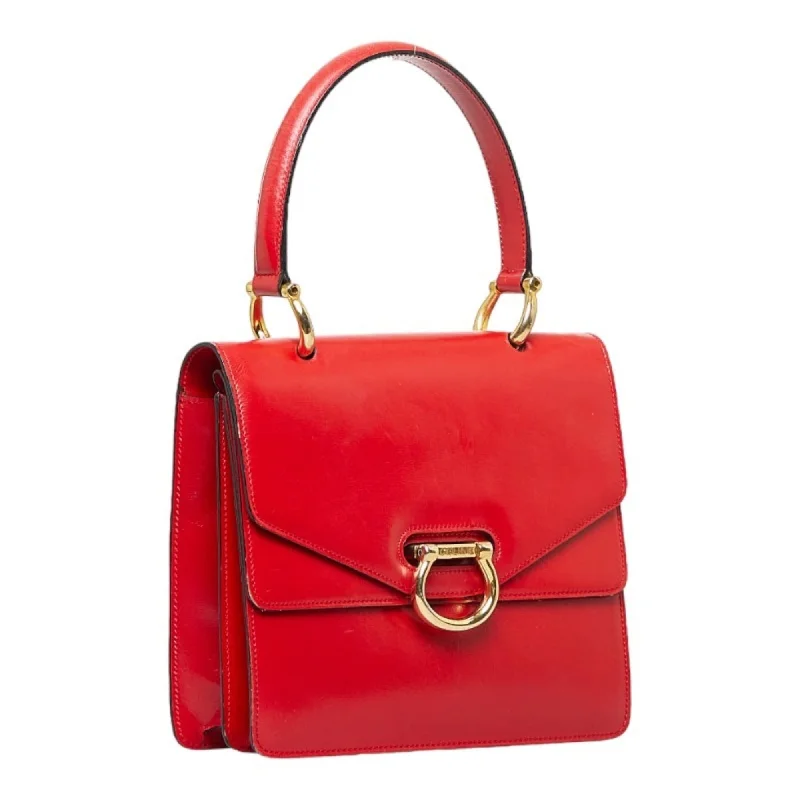 Celine Gancini Handbag Red Gold Leather Ladies