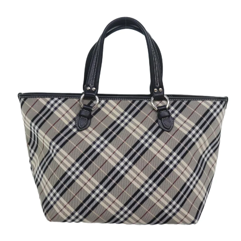 Faux Fur Trimmed Burberry Bags for WinterBURBERRY Nova Check Blue Label Tote Bag Nylon Black Gray  am6659