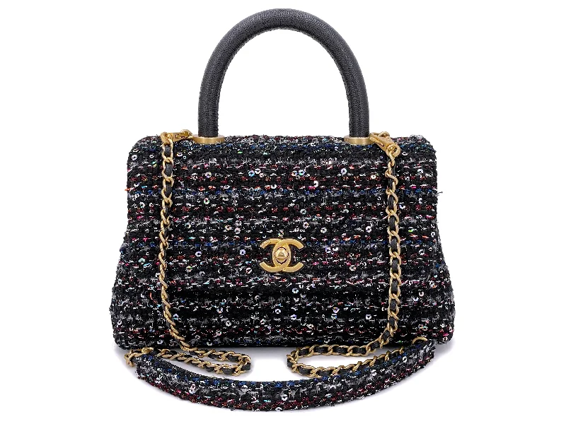 Chanel Designer Handbag with Unique DesignChanel 20A Metiers D'Art Tweed Sequin Coco Handle Bag GHW