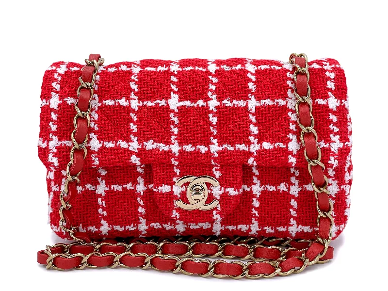 Chanel New Arrival Handbag with Gold HardwareNIB Chanel 23C Red Tweed Checkered Rectangular Mini Flap Bag GHW