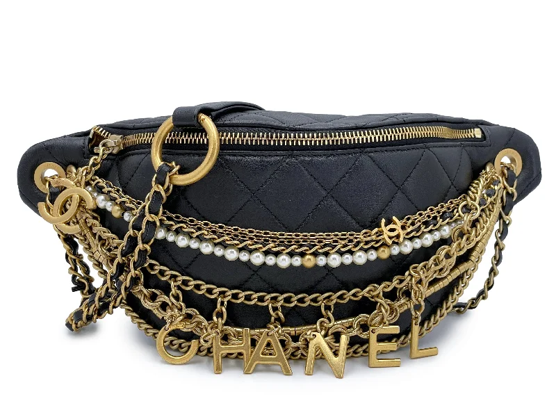 Chanel All - Match Handbag for Versatile StylingChanel 19A Black All About Chains Fanny Pack Belt Bag