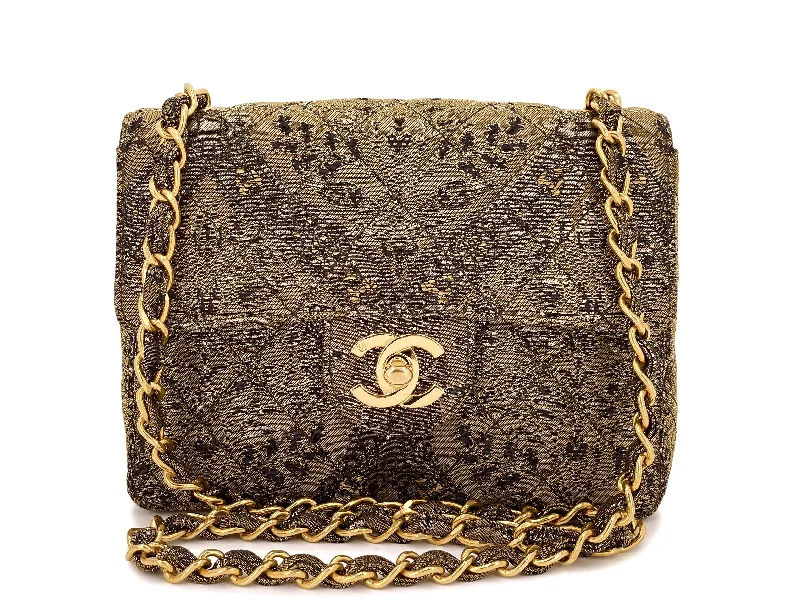 Chanel Luxury Handbag for High - End EventsChanel Vintage 1995 Bronze Brocade Square Mini Flap Bag 24k GHW