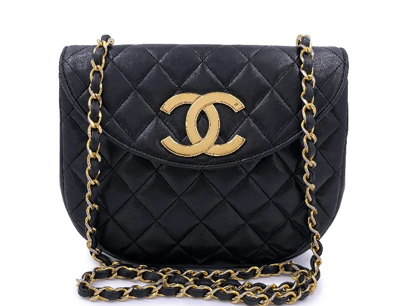 Chanel Black Handbag for Business MeetingsChanel 1989 Vintage Round Half Moon Flap Bag 24k GHW Black