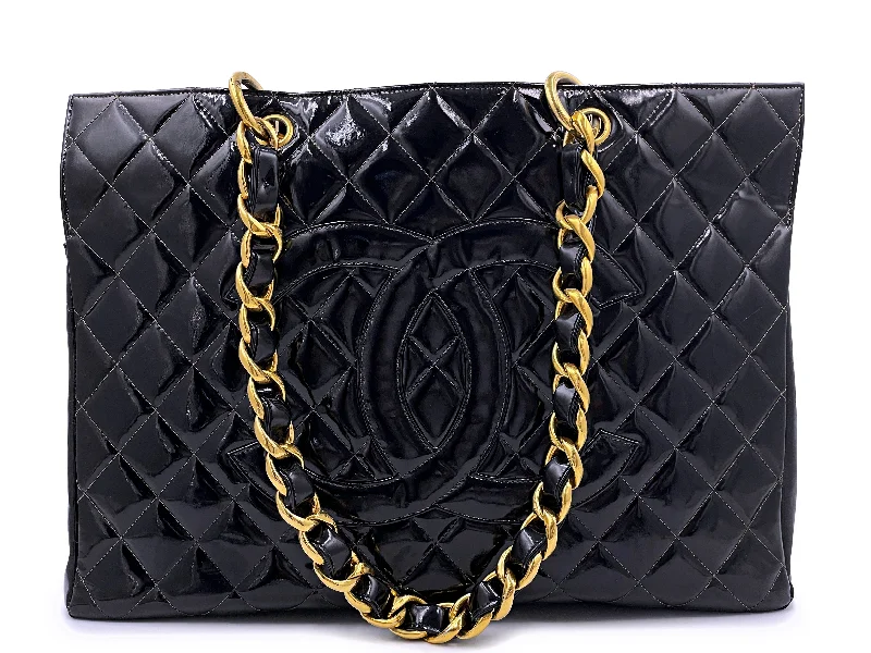 Chanel Limited Edition Handbag for CollectorsRare Chanel Black Vintage Patent Original Grand Shopper GST Tote Bag