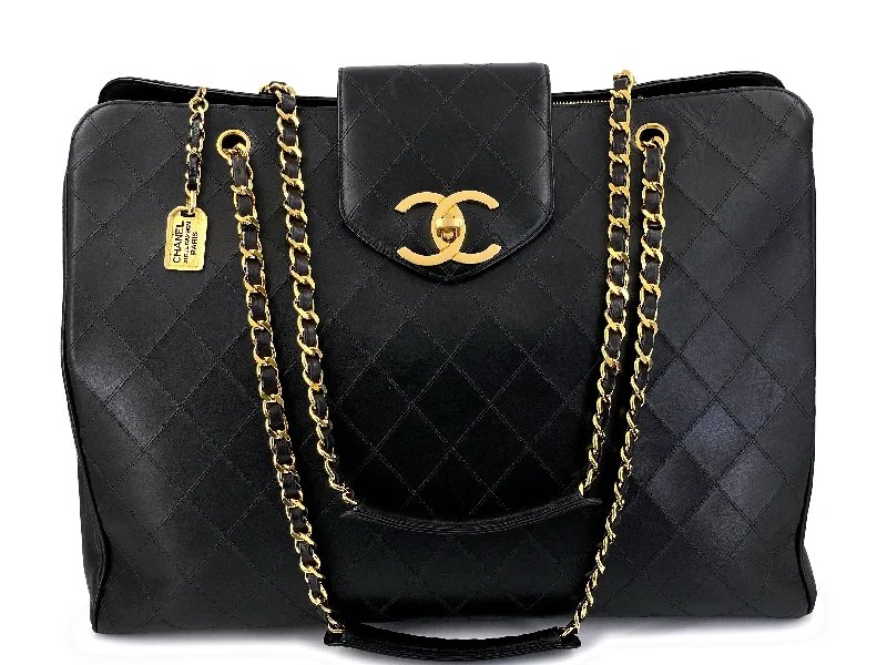 Chanel Handbag with Adjustable Strap for ComfortChanel Vintage Black Supermodel XL Weekender Tote Bag 24k GHW