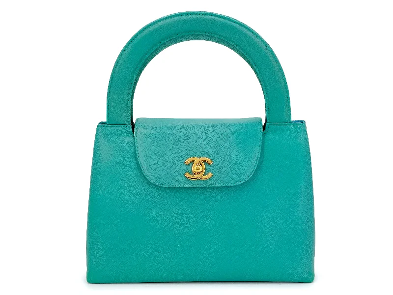 Chanel All - Match Handbag for Versatile StylingRare Chanel 1997 Vintage Turquoise Green Caviar Mini Kelly Bag 24k GHW