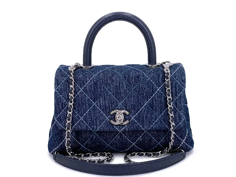 Chanel Luxury Handbag for High - End EventsChanel Blue Denim Small Coco Handle Kelly Bag SHW